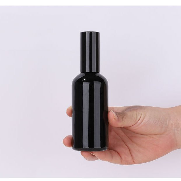 Black glass bottle with aluminum pump empty round glass cosmetic bottle spray 10ml 15ml glass spray bottles