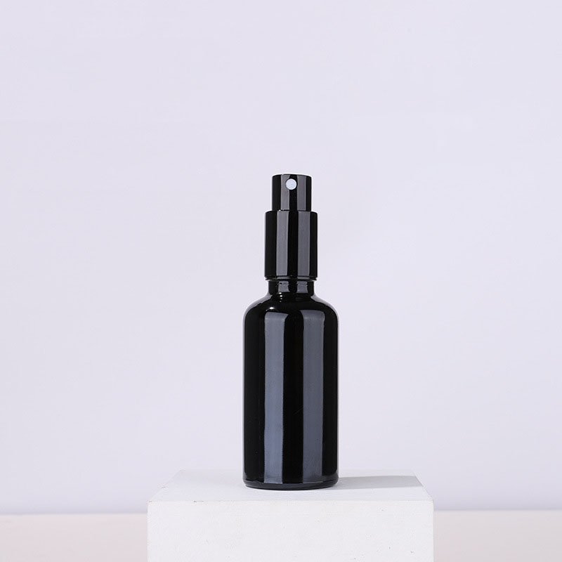 Black glass bottle with aluminum pump empty round glass cosmetic bottle spray 10ml 15ml glass spray bottles