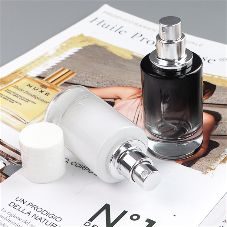 Wholesale custom atomizer 30ml 50ml round cylinder spray empty fade color perfume bottle glass