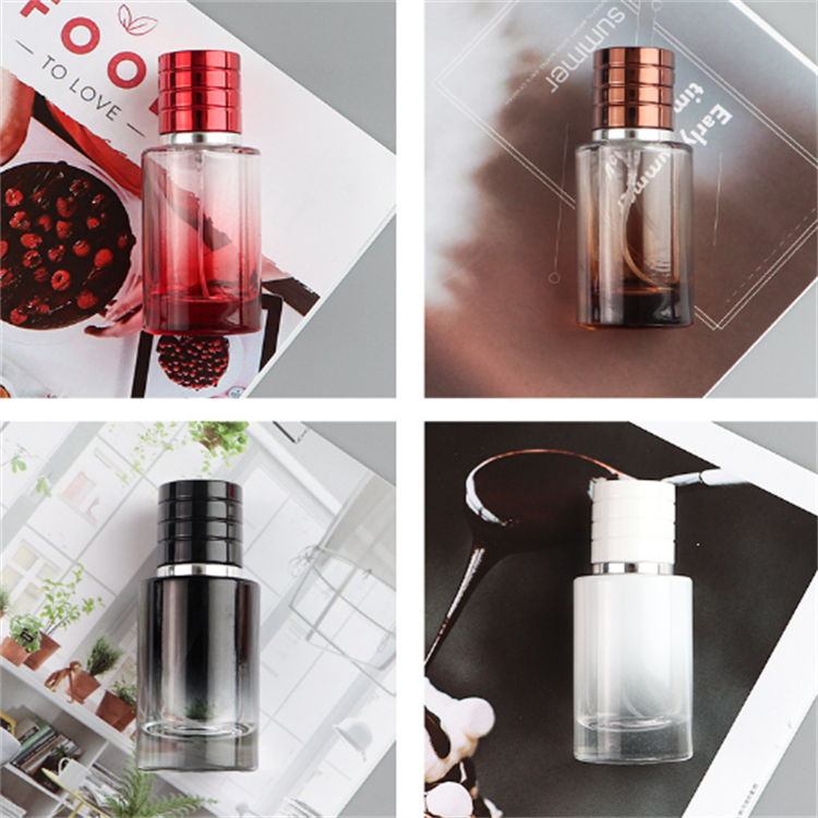 Wholesale custom atomizer 30ml 50ml round cylinder spray empty fade color perfume bottle glass
