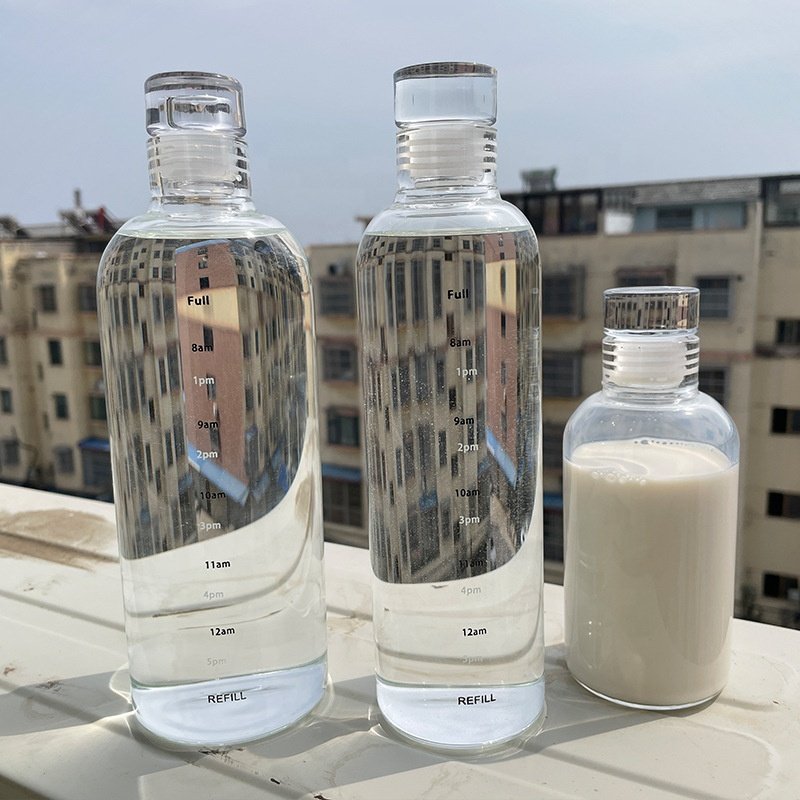 JM Oem Odm Cylinder 750Ml Reusable Glass Water Bottle For Drinking Glass Water Bottle With Time Marker