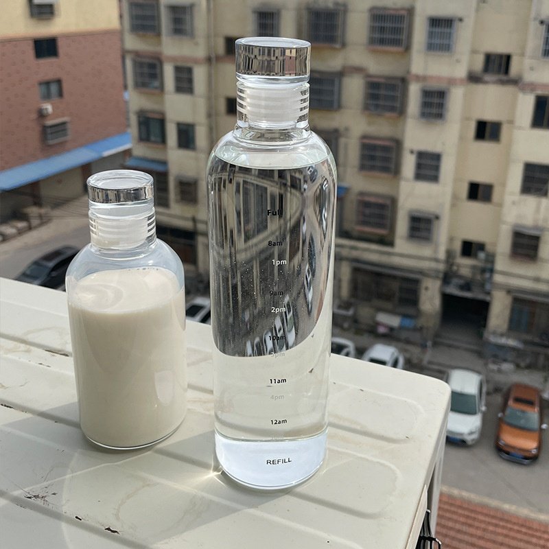 JM Oem Odm Cylinder 750Ml Reusable Glass Water Bottle For Drinking Glass Water Bottle With Time Marker