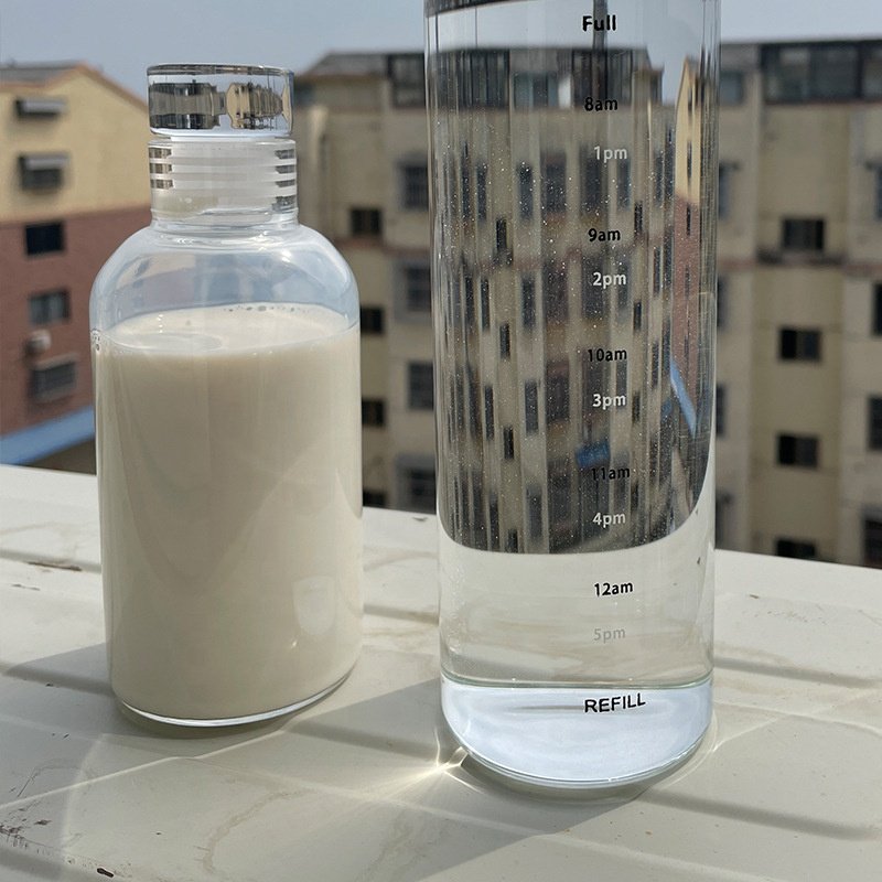 JM Oem Odm Cylinder 750Ml Reusable Glass Water Bottle For Drinking Glass Water Bottle With Time Marker