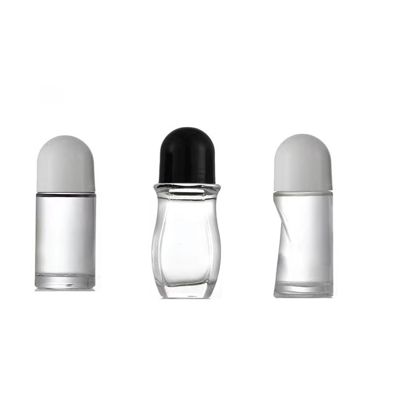 Factory Price Cylinder Roller Bottle Deodorant Perfume Roll On 50 ml Glass Bottle with Customized Colored Plastic Cap