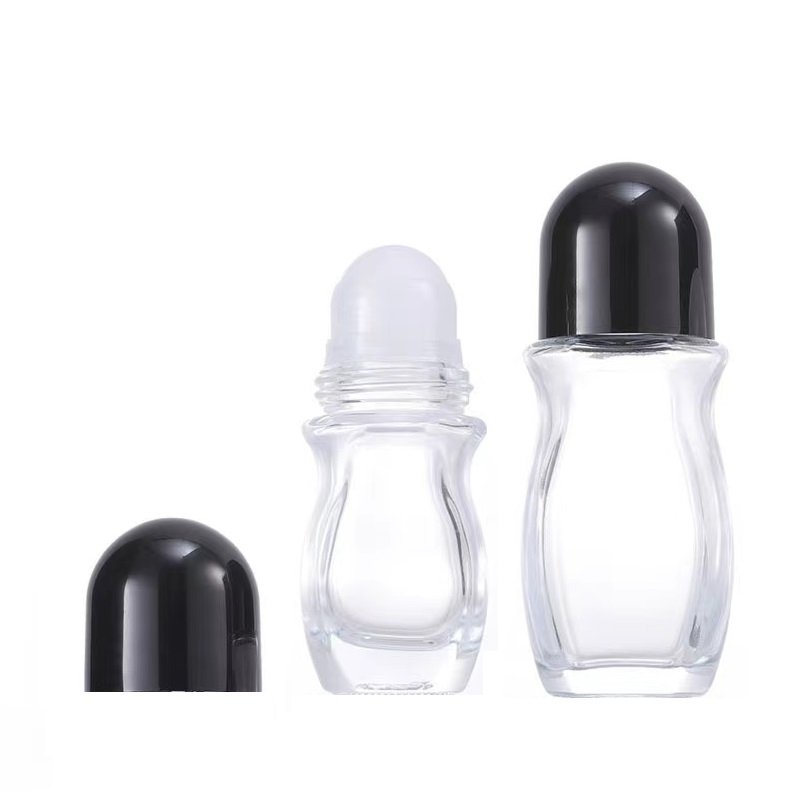 Factory Price Cylinder Roller Bottle Deodorant Perfume Roll On 50 ml Glass Bottle with Customized Colored Plastic Cap