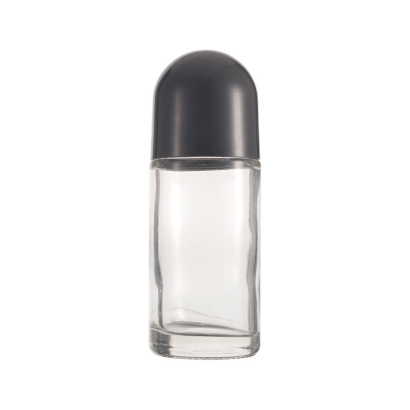 Factory Price Cylinder Roller Bottle Deodorant Perfume Roll On 50 ml Glass Bottle with Customized Colored Plastic Cap