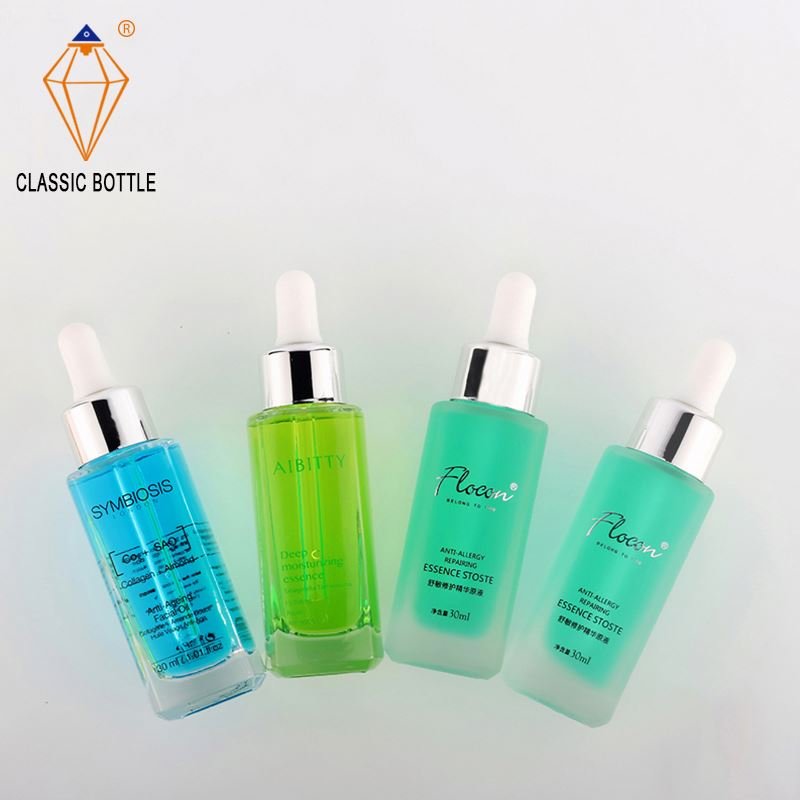 Classic Bottle Low Cost 30Ml Transparent Square Serum Dropper Essence Glass Bottles For Cosmetic