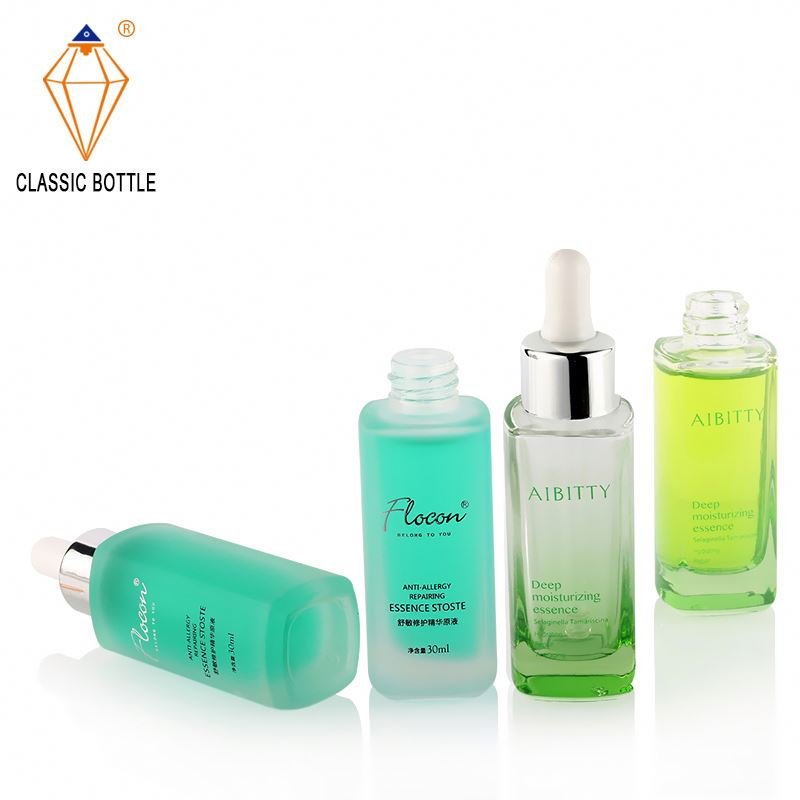 Classic Bottle Low Cost 30Ml Transparent Square Serum Dropper Essence Glass Bottles For Cosmetic