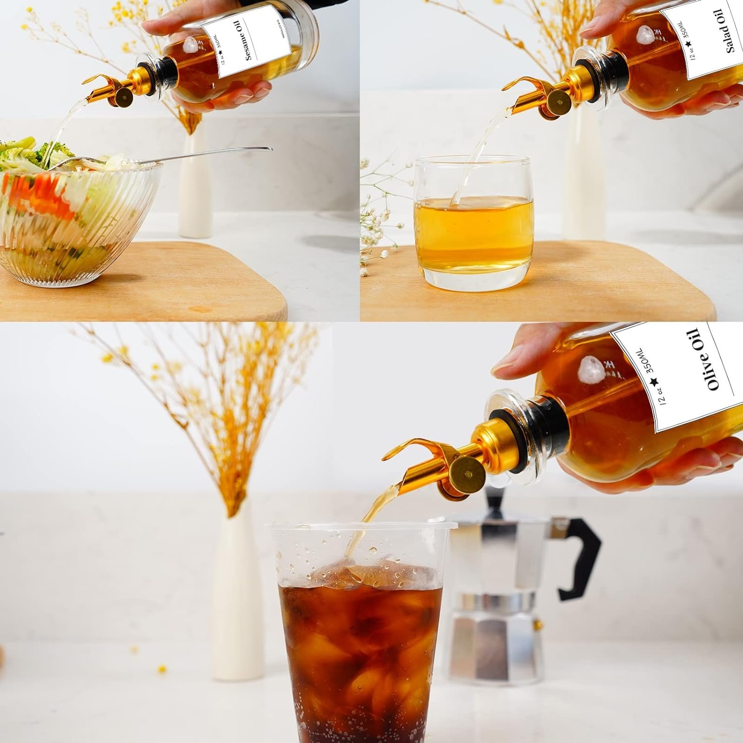 500ml Gold Coffee Syrup Pump Dispenser Glass Bottle For Coffee Bar