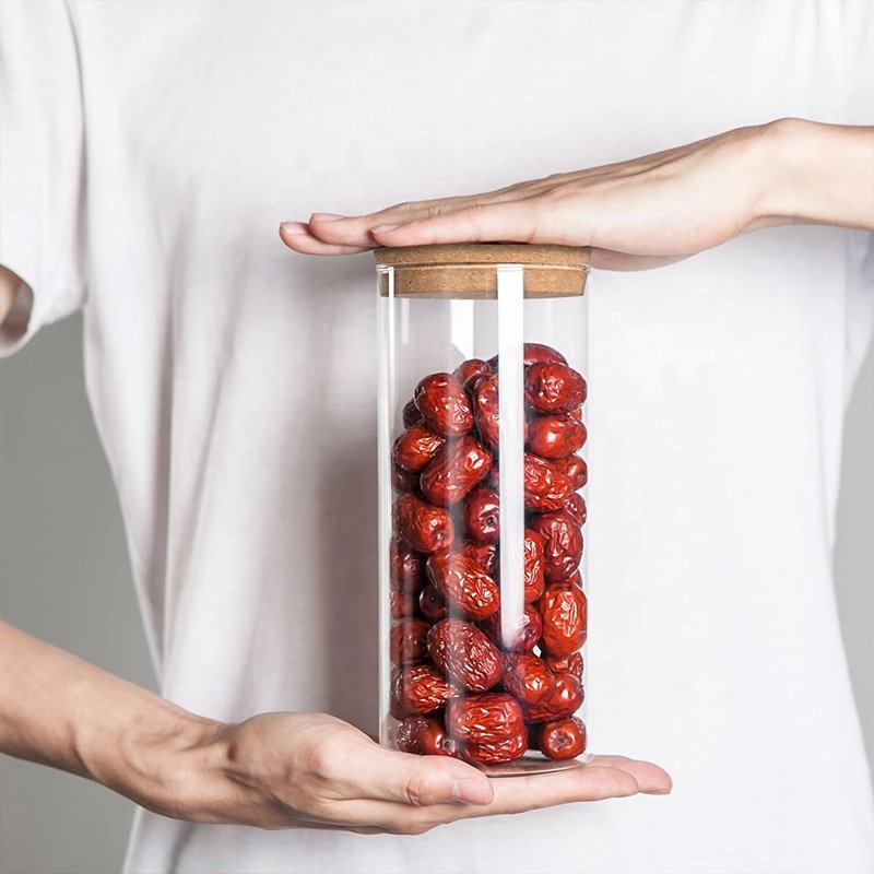 Durable Clear Glass Storage Container with Cork Lid Pantry Organization Kitchen Food Storage Glass Jar for Tea Coffee Dry Food