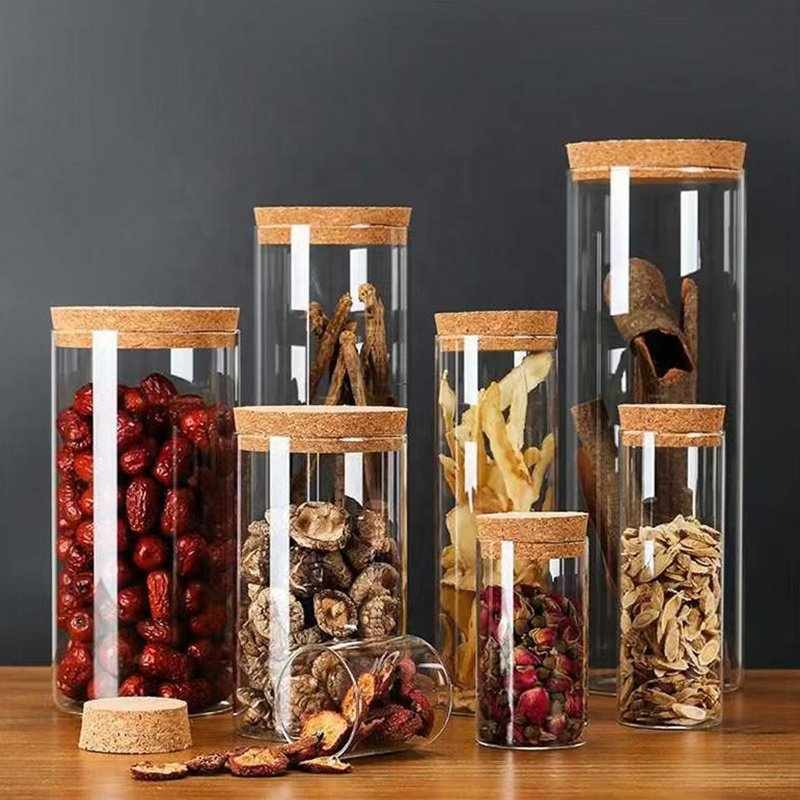 Durable Clear Glass Storage Container with Cork Lid Pantry Organization Kitchen Food Storage Glass Jar for Tea Coffee Dry Food
