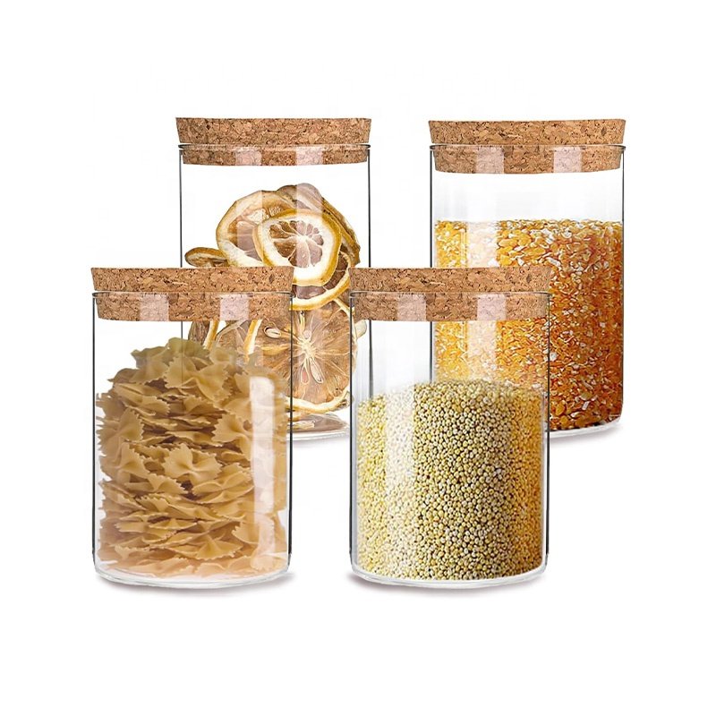 Durable Clear Glass Storage Container with Cork Lid Pantry Organization Kitchen Food Storage Glass Jar for Tea Coffee Dry Food