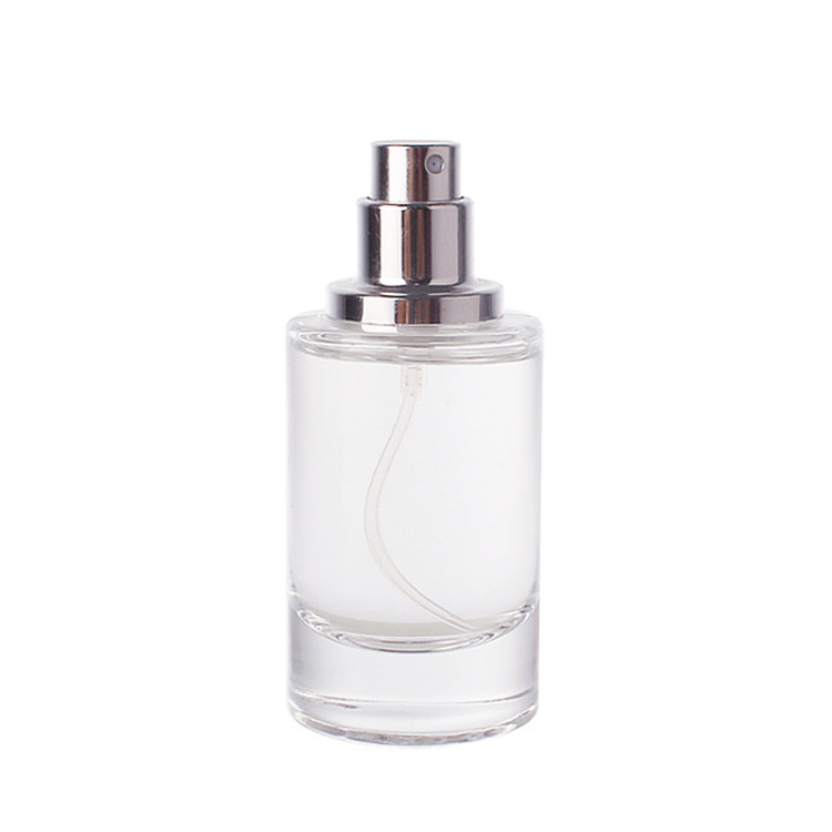 Hot Sale 30ml 50ml Classic Round Shaped Perfume Bottle Thick Bottom Clear Glass Mist Spray Bottle with Black Plastic Cap