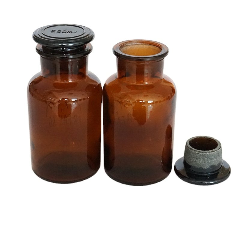 150ml 250ml 500ml Wide Mouth Amber Glass Apothecary Jars Glass Bottle With Glass Lid