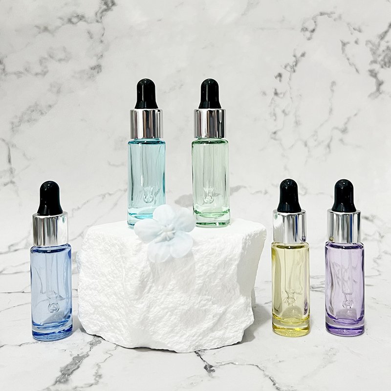 Unique mini 5ml colour essential oil glass dropper bottle empty sample tester perfume oil glass vials with pipette