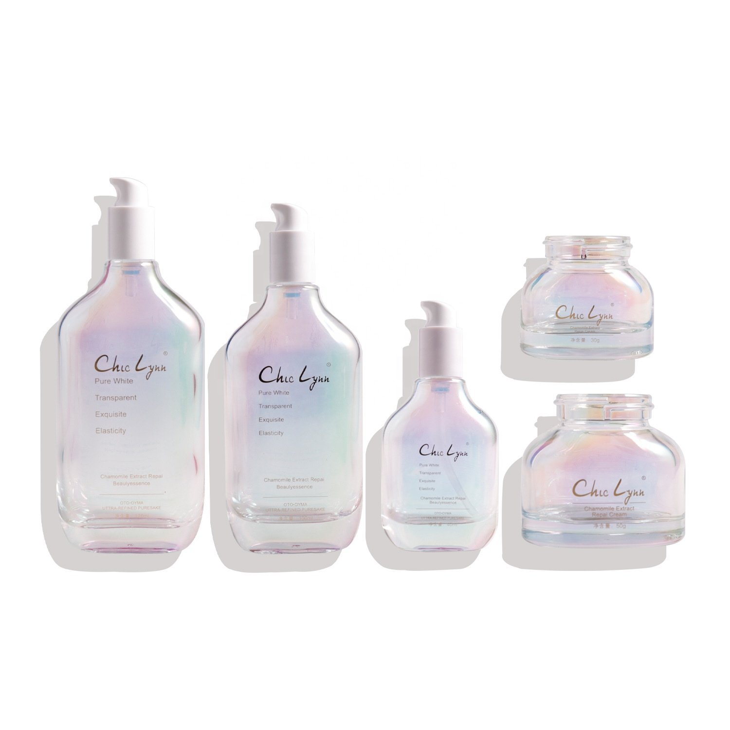 40ml 100ml 120ml 50g 30g skincare cosmetic iridescent holographic lotion glass bottles