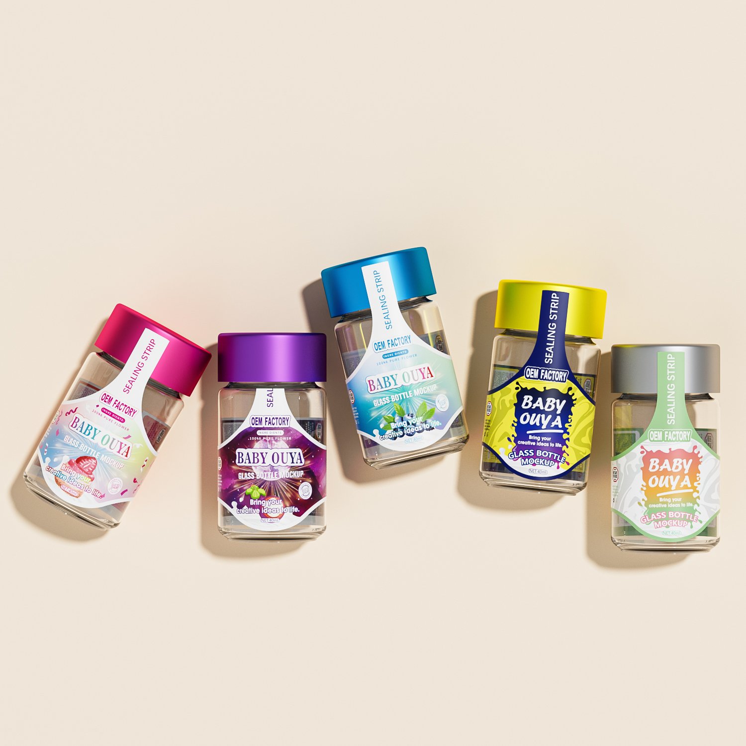 5 Pack Custom Childproof Jeeter Customized Label Sticker Pre Roll Packaging 40ml 3.5g Child Resistant Glass Bottle Jars