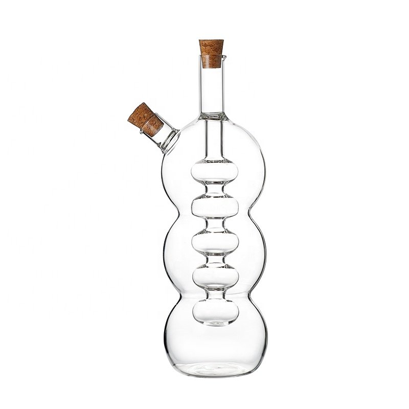 Handmade 2 in 1 Oil Bottle Borosilicate Glass Vinegar Dispenser Set With Cork Lid for Cooking