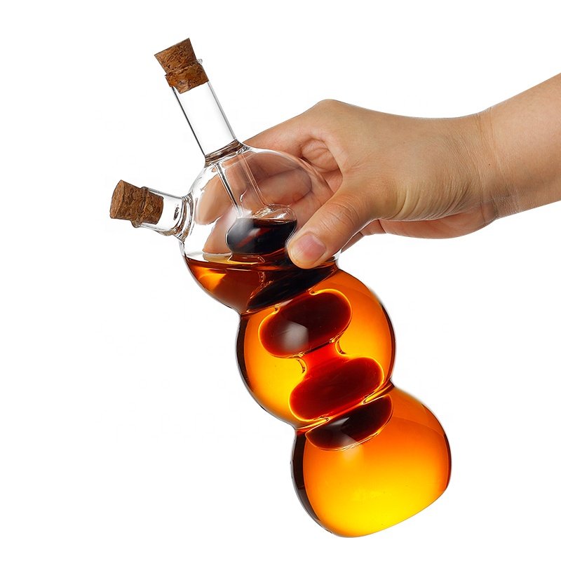 Handmade 2 in 1 Oil Bottle Borosilicate Glass Vinegar Dispenser Set With Cork Lid for Cooking