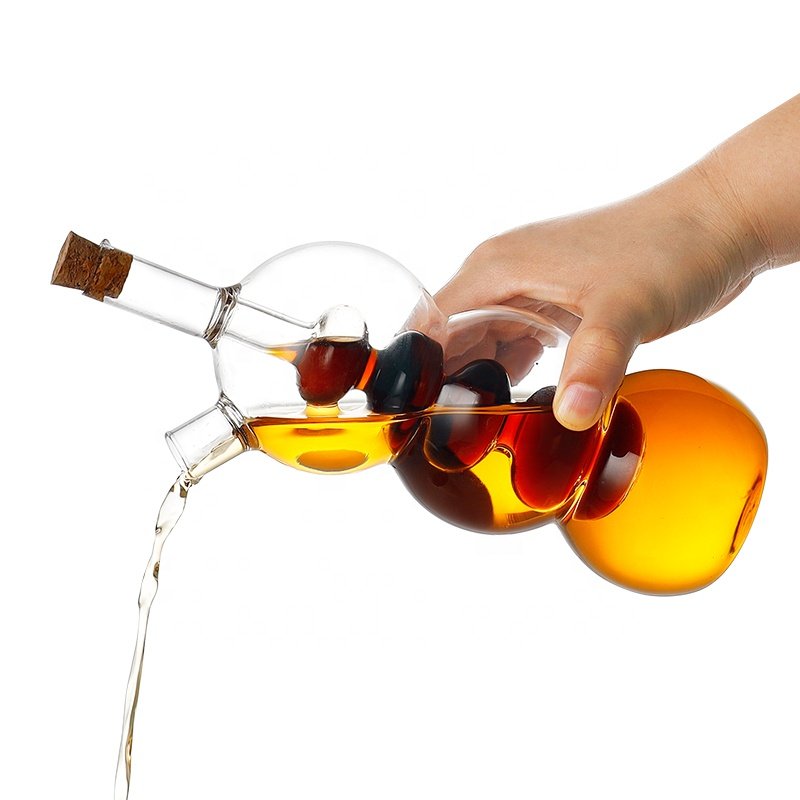 Handmade 2 in 1 Oil Bottle Borosilicate Glass Vinegar Dispenser Set With Cork Lid for Cooking