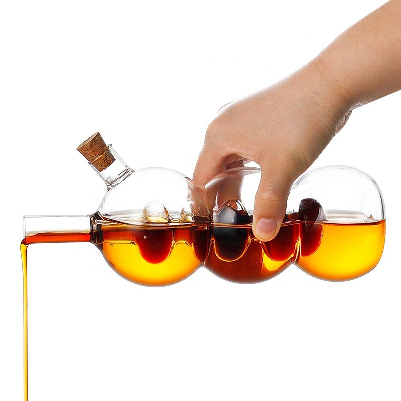 Handmade 2 in 1 Oil Bottle Borosilicate Glass Vinegar Dispenser Set With Cork Lid for Cooking