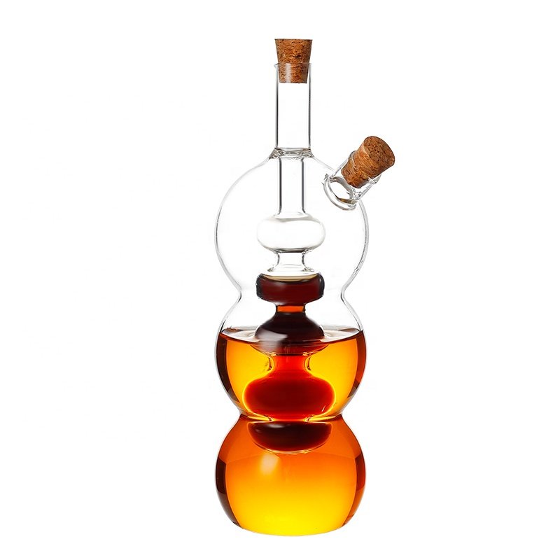 Handmade 2 in 1 Oil Bottle Borosilicate Glass Vinegar Dispenser Set With Cork Lid for Cooking