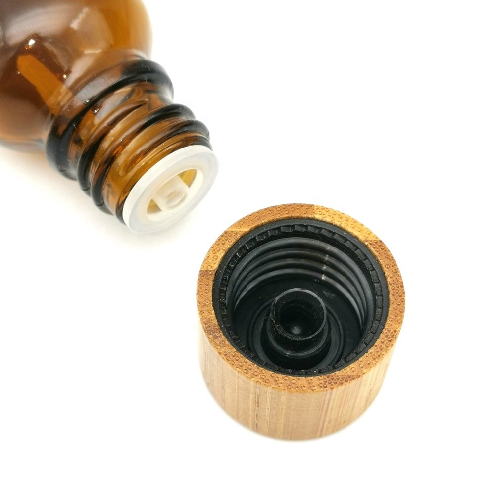 10ml amber glass essential oil bottle frosted amber brown glass bottle with 18mm bamboo wooden screw cap for essential oil