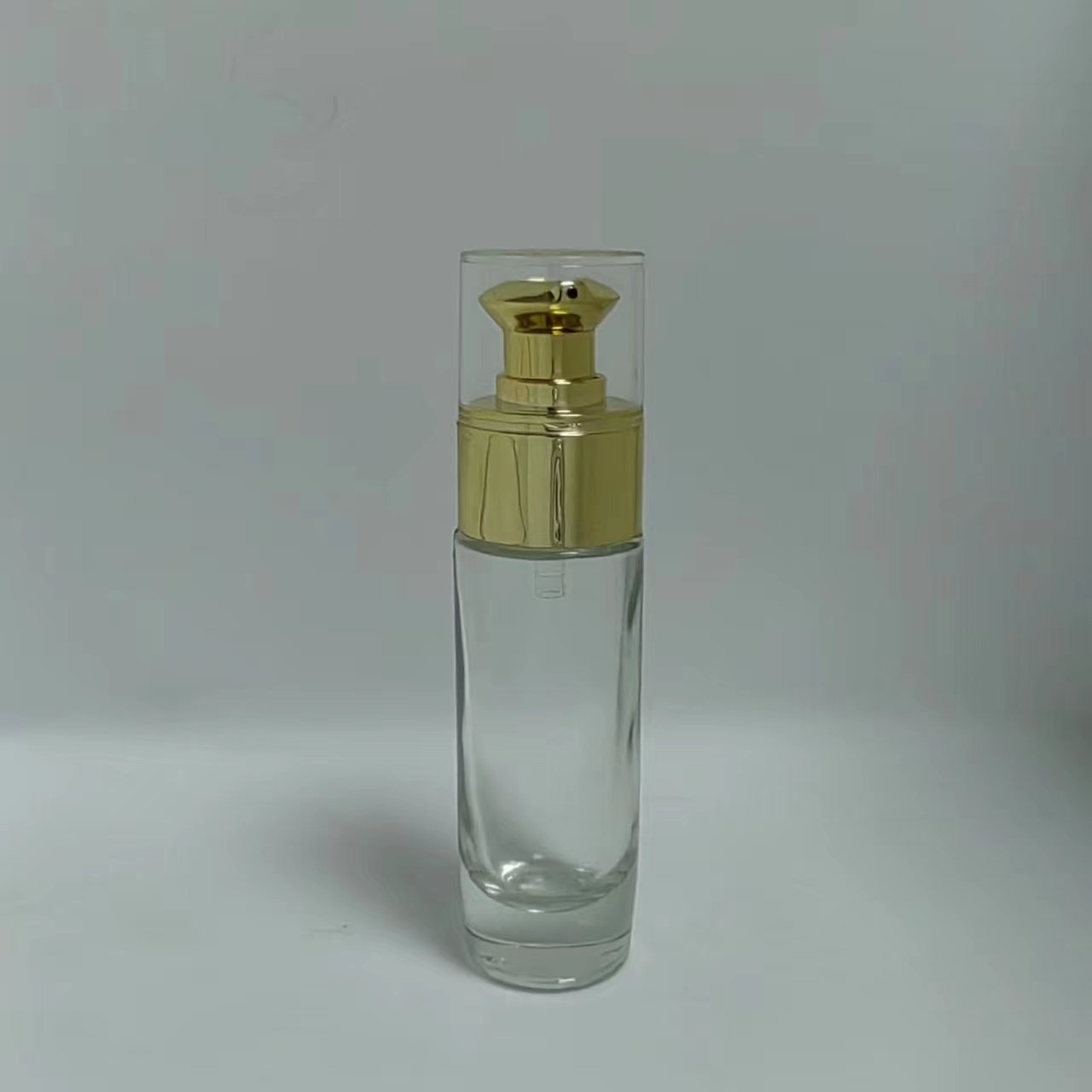 20ml 30ml clear frost glass pressing lotion pump cosmetics packaging skin care serum bottle with rose gold silver lid