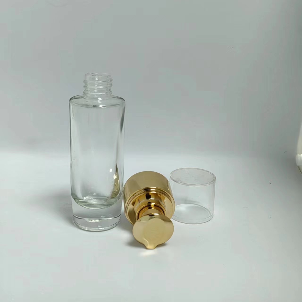20ml 30ml clear frost glass pressing lotion pump cosmetics packaging skin care serum bottle with rose gold silver lid