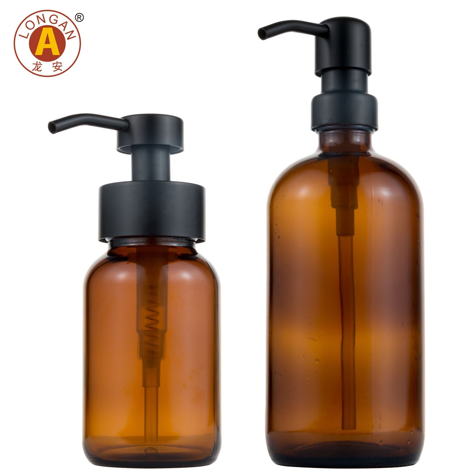 Factory Made Bathroom Hand Soap Clear Bottle Modern Home Airless Amber Glass Bottle Soap Dispenser Bottle With Metal Pump