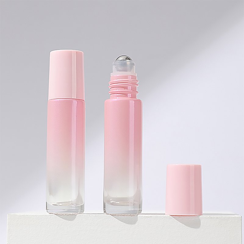 10 Ml Pink Perfume Essential Oil Clear 10ml Roller Roll On Glass Bottle With Stainless Steel Metal Roller Ball