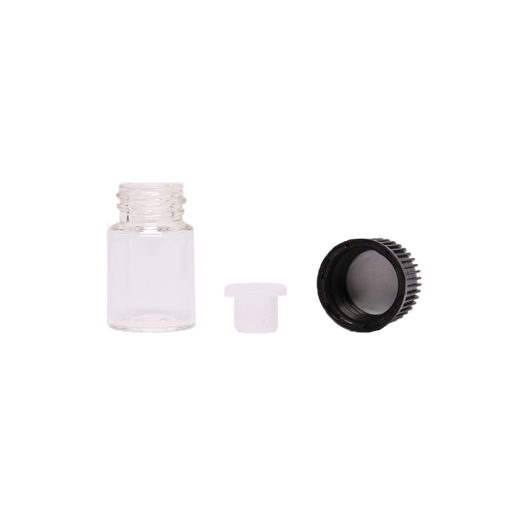 Vials 1ml 2ml 3ml mini clear sample essential oil glass bottles with black screw cap plastic orifice reducer