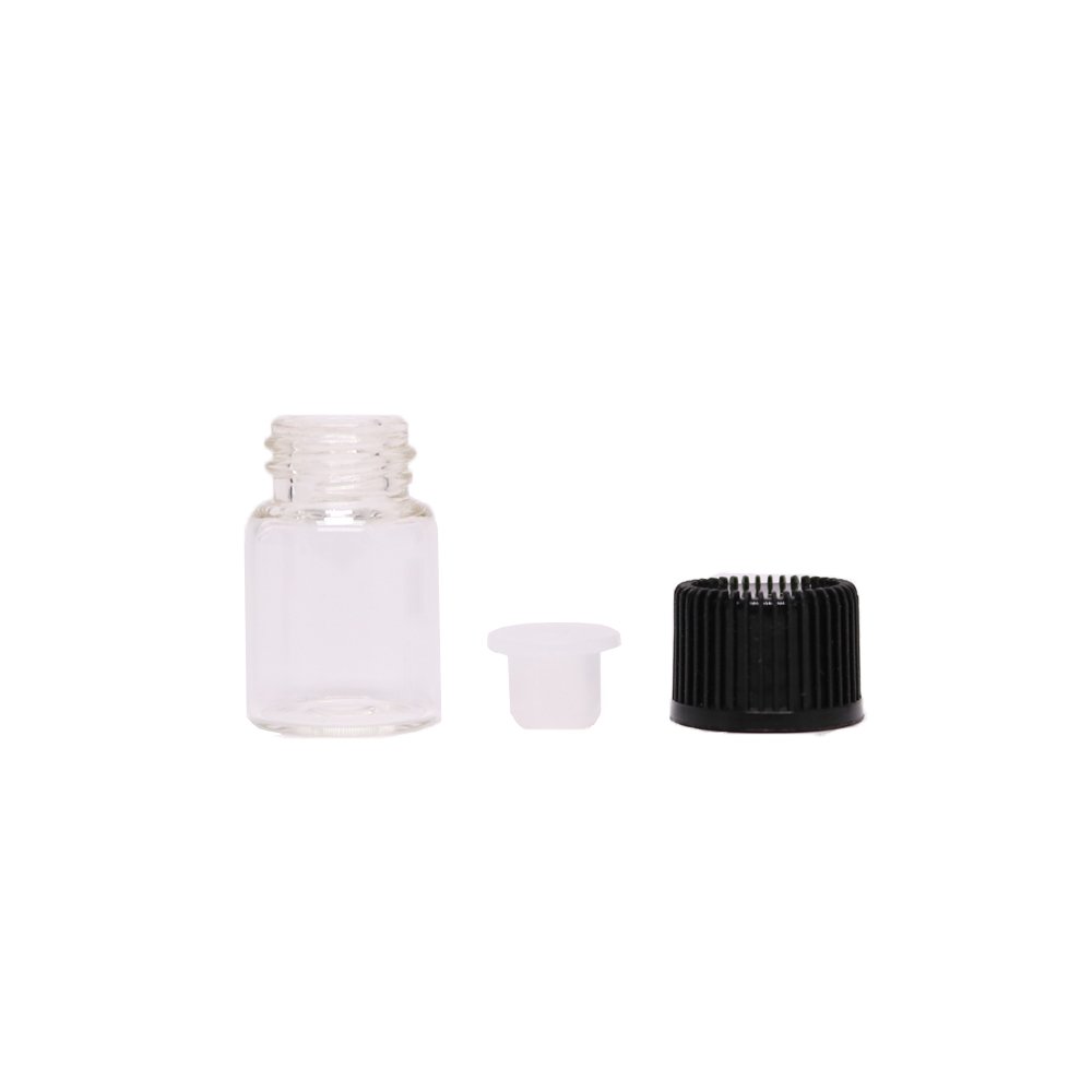 Vials 1ml 2ml 3ml mini clear sample essential oil glass bottles with black screw cap plastic orifice reducer