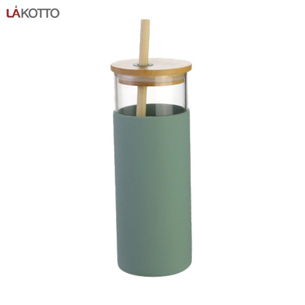 Lid Silicone Sleeve Bottle Glass Water Drinking Bottle with Straw Eco-friendly 500ml Glass Tumbler Bamboo New Creative Gym