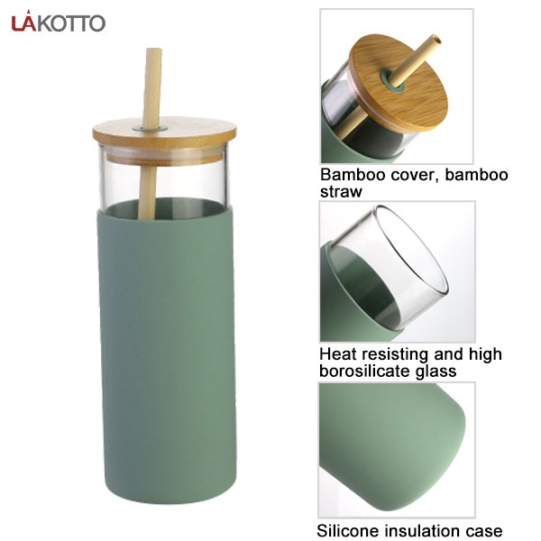 Lid Silicone Sleeve Bottle Glass Water Drinking Bottle with Straw Eco-friendly 500ml Glass Tumbler Bamboo New Creative Gym