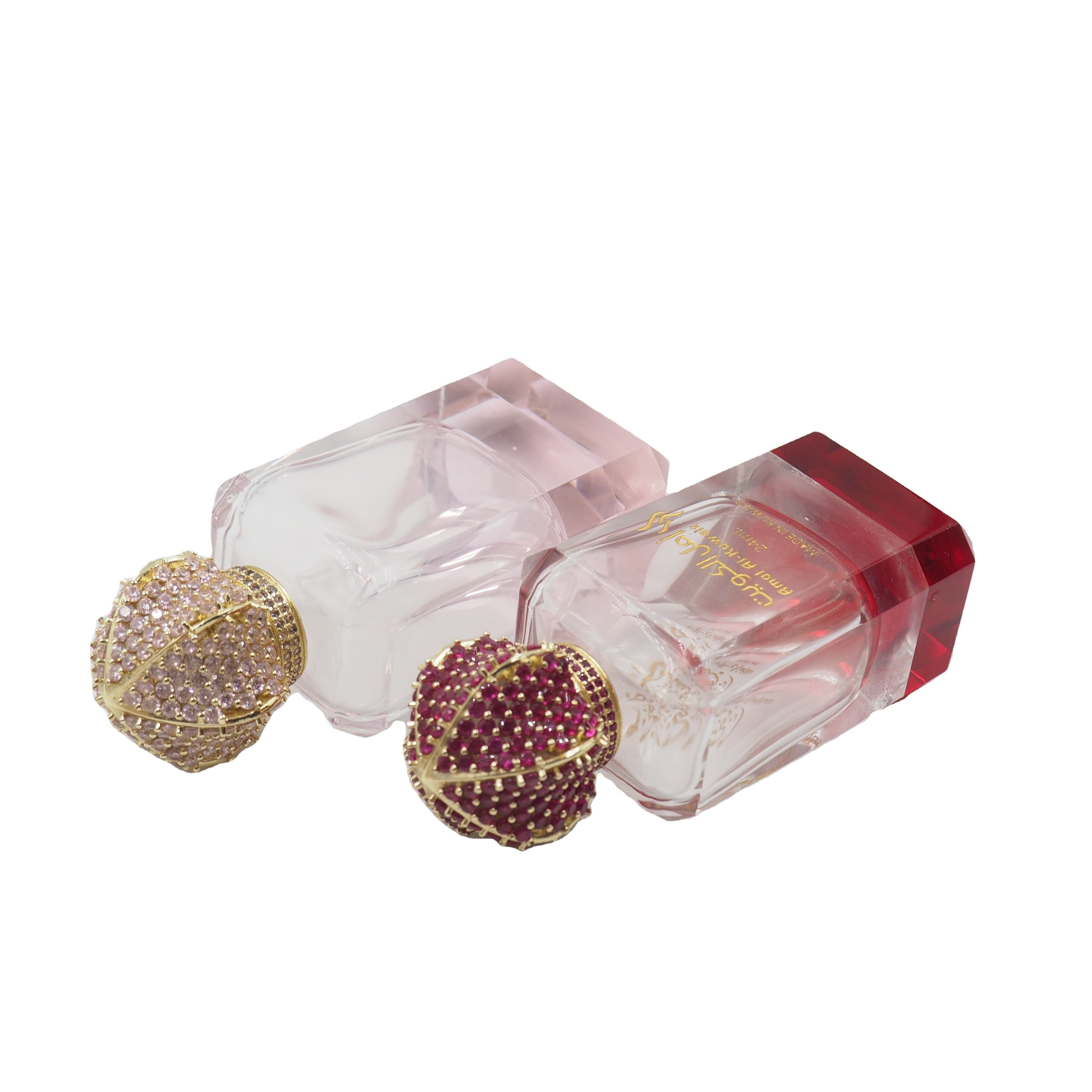 Custom 24ml Jewelry Cap Arabian Oud Oil Tola Attar Glass Bottle With Crystal Base
