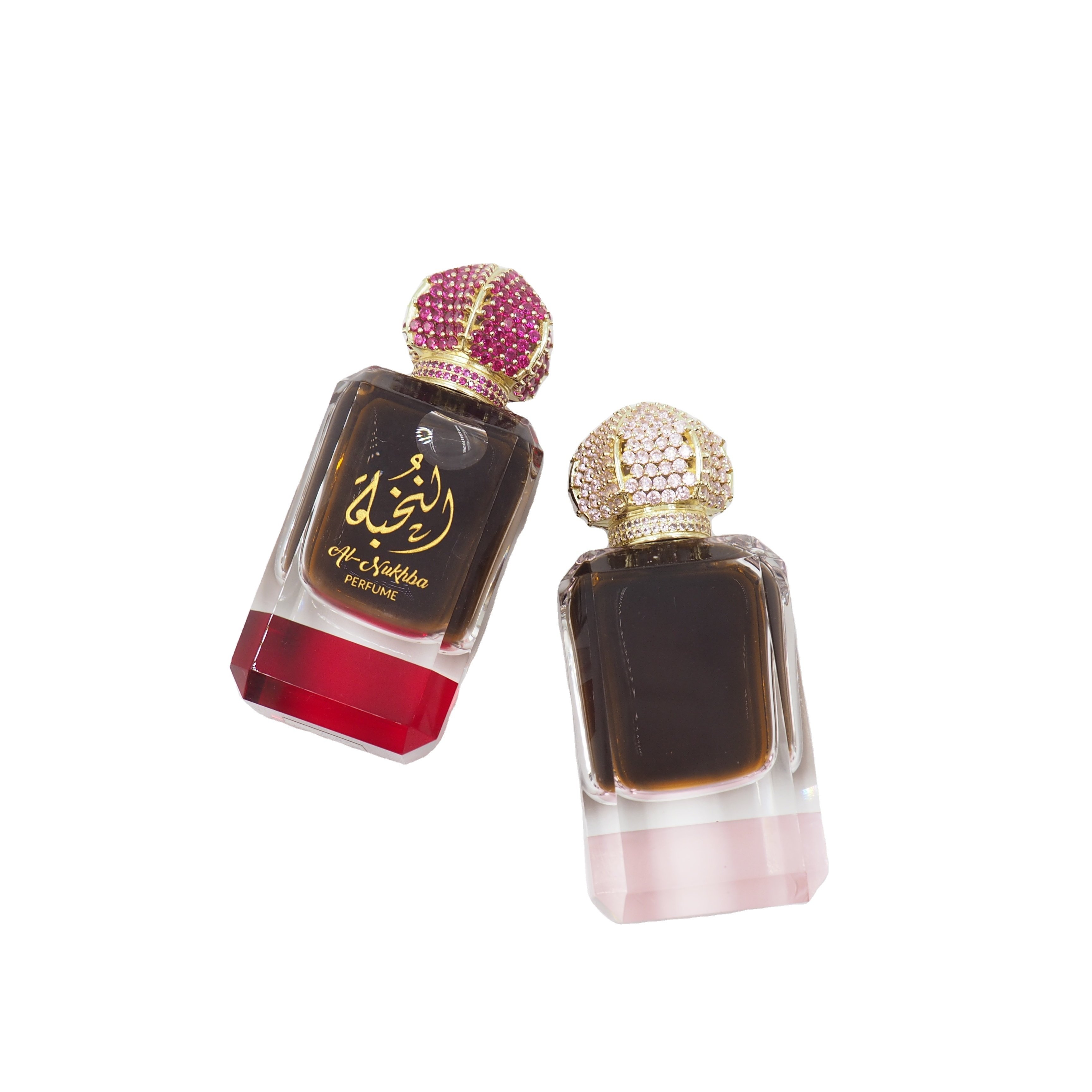 Custom 24ml Jewelry Cap Arabian Oud Oil Tola Attar Glass Bottle With Crystal Base