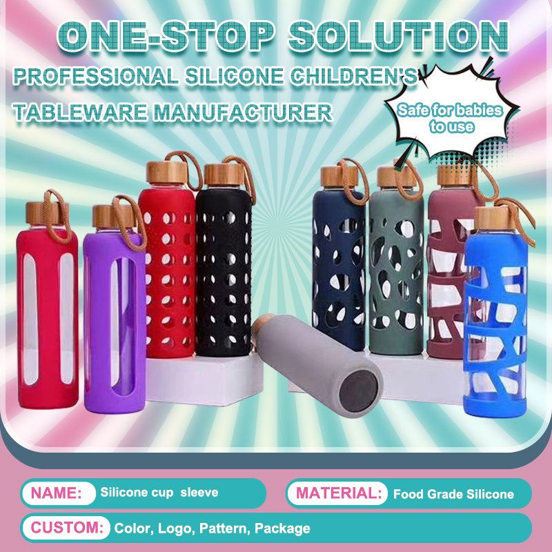 Non-slip 500ml Glass Water Bottle Soft Silicone Sleeve with Lid and String