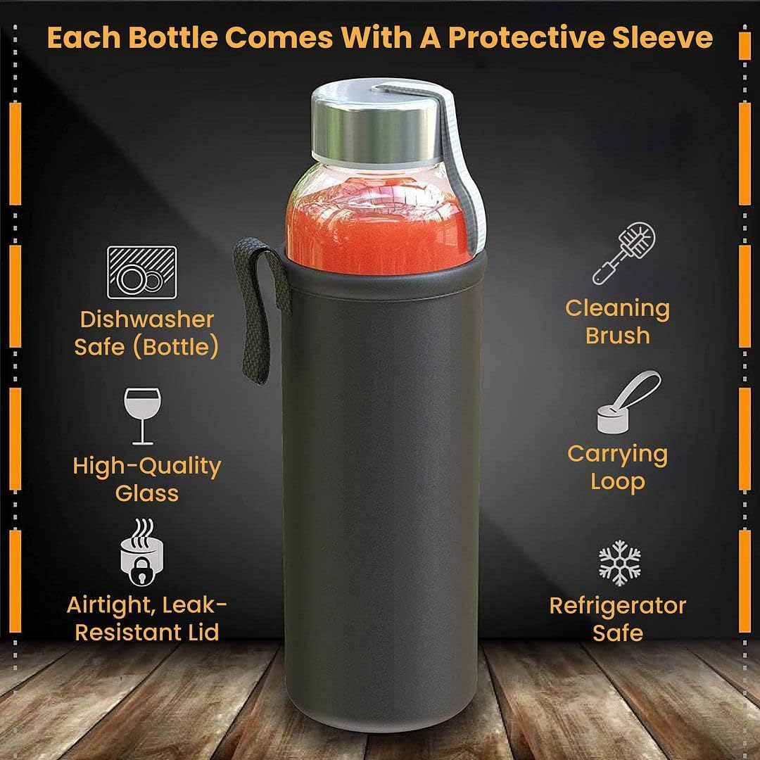 Wholesale Beverages Juice Smoothies 18oz Glass Juice Bottles With Sleeves and Stainless Steel Lids Glass Bottles for Juice