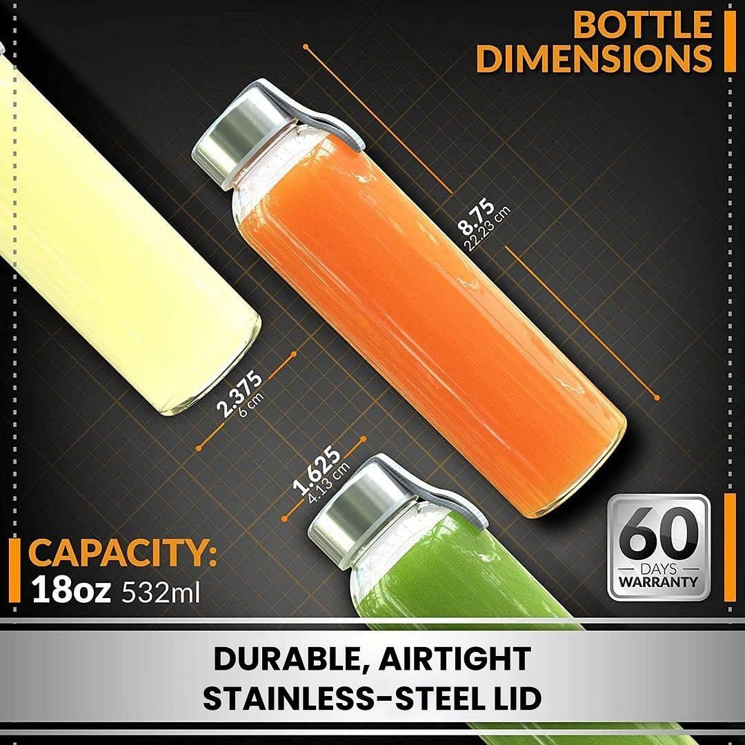 Wholesale Beverages Juice Smoothies 18oz Glass Juice Bottles With Sleeves and Stainless Steel Lids Glass Bottles for Juice