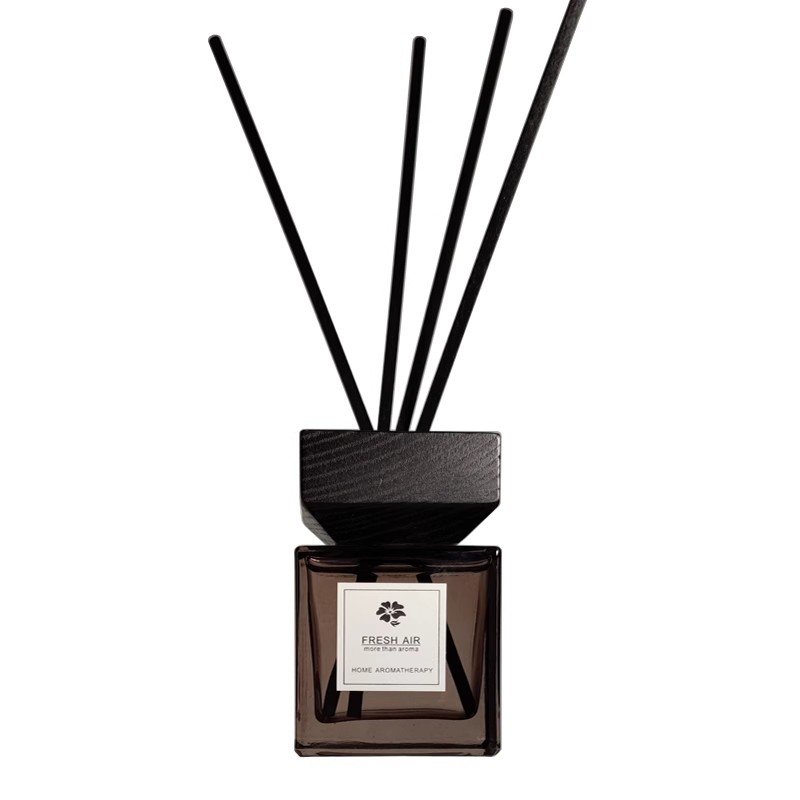 Empty New Luxury Black Amber 3oz 5oz Square Reed Diffuser Glass Bottle With Wooden Cap