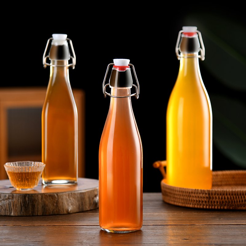 Glass bottle factory 250ml 500ml 750ml 1000ml empty transparent swing top glass liquor Swing Top Glass Bottles