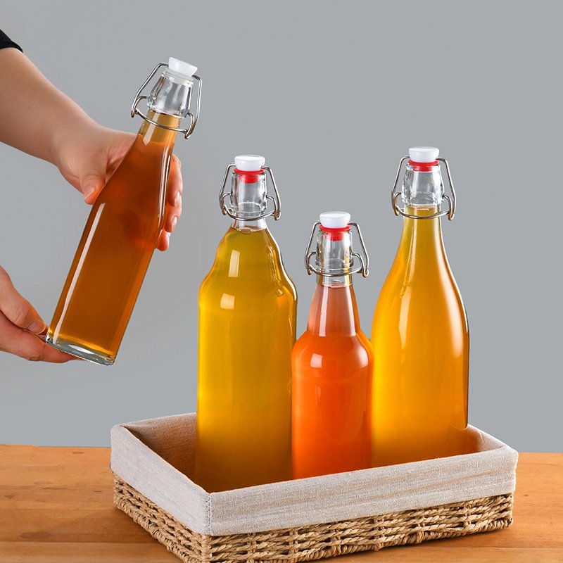 Glass bottle factory 250ml 500ml 750ml 1000ml empty transparent swing top glass liquor Swing Top Glass Bottles