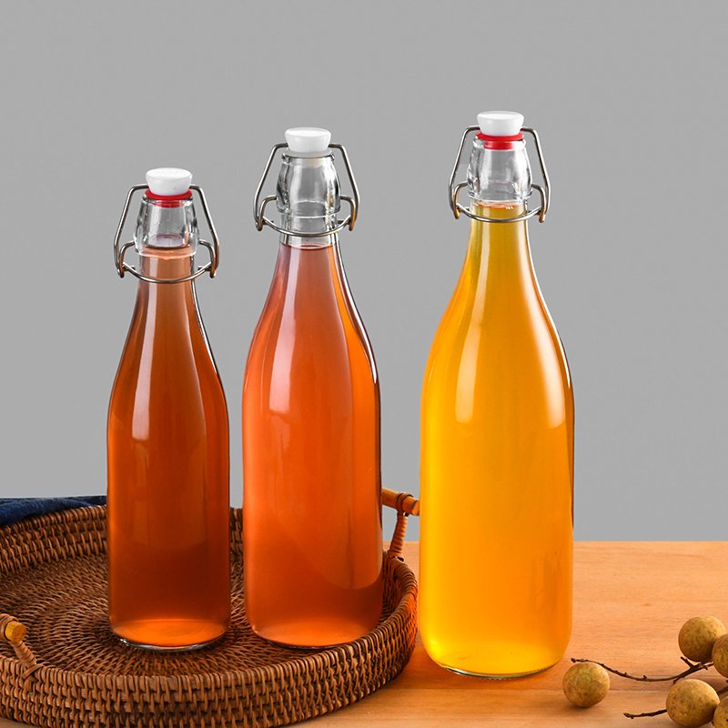 Glass bottle factory 250ml 500ml 750ml 1000ml empty transparent swing top glass liquor Swing Top Glass Bottles