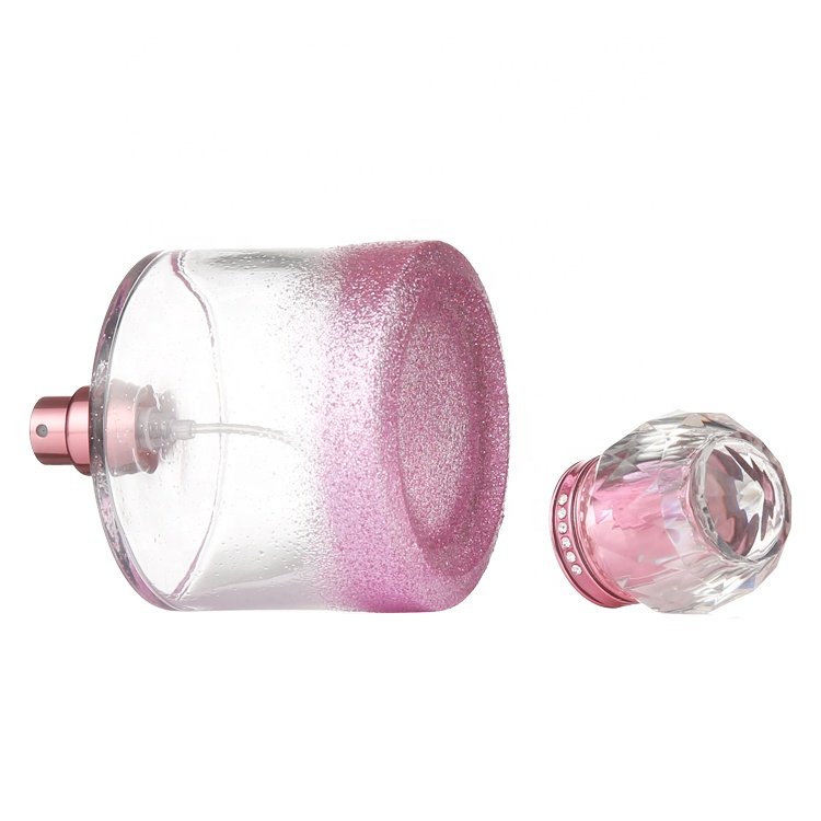 Wholesale 50ml 80ml 100ml Cosmetic Pink Cylindrical Empty Refillable Clear Glass Perfume Bottle With Pump