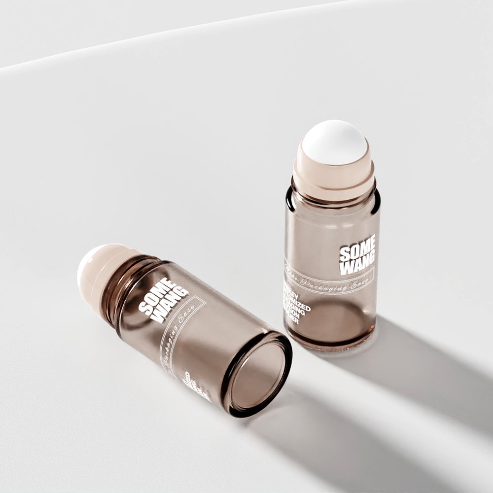 50ml cylinder deodorant glass roll on bottle with biodegradable corn/starch cap, 1.67oz roll on glass bottle with plastic cap