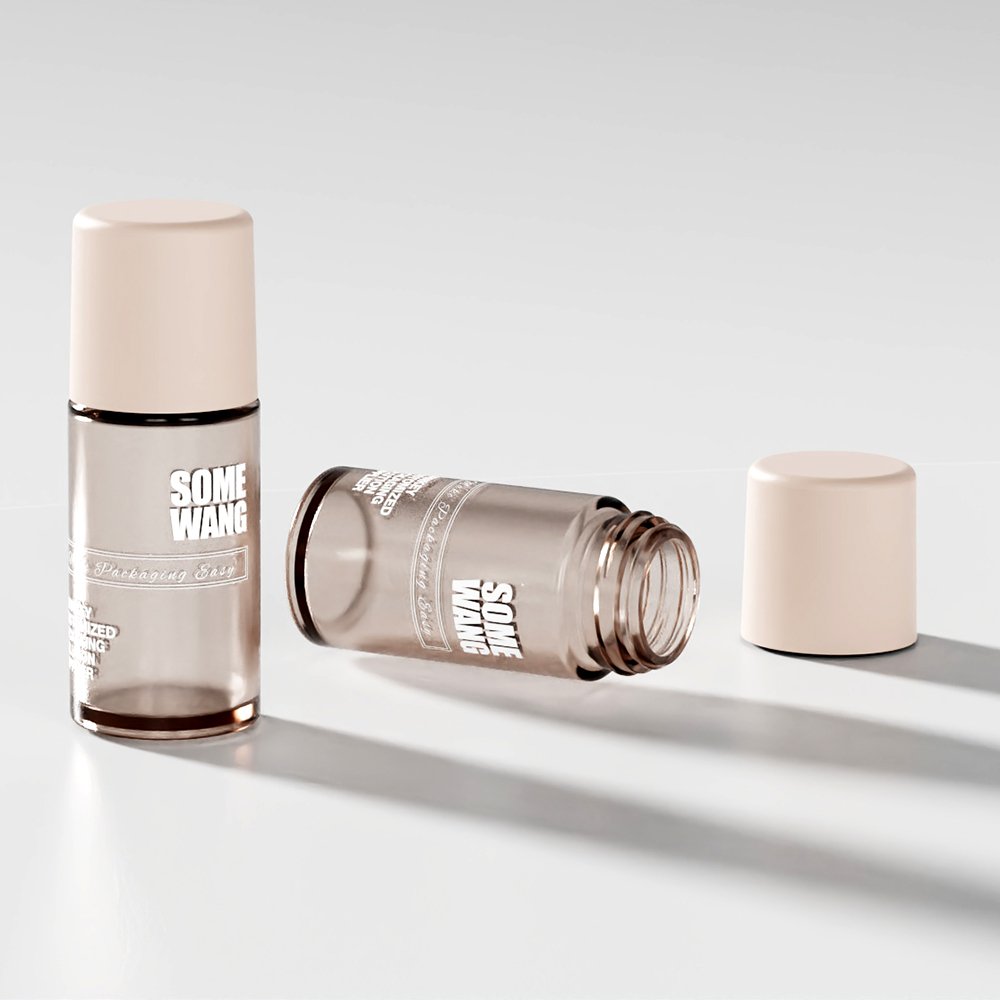 50ml cylinder deodorant glass roll on bottle with biodegradable corn/starch cap, 1.67oz roll on glass bottle with plastic cap