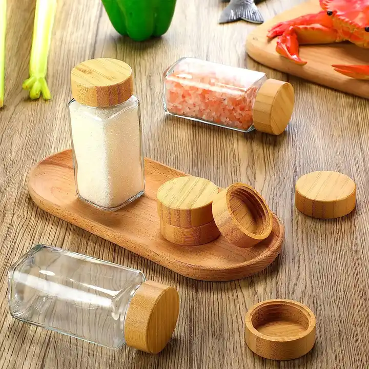 Kitchen Eco-Friendly Bamboo Wood Lid Glass Spice Jars Spice Containers Seasoning Bottles 24pcs 36pcs Spice Jars with Labels