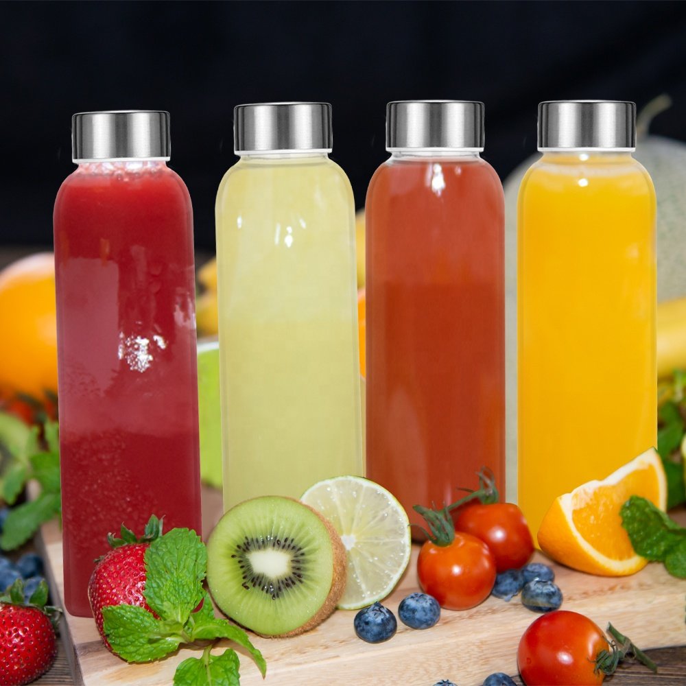 500ml 750ml Customize Clear Print Portable High Borosilicate Glass Bottle Beverage Soda Water Juice Glassware Glass Bottle