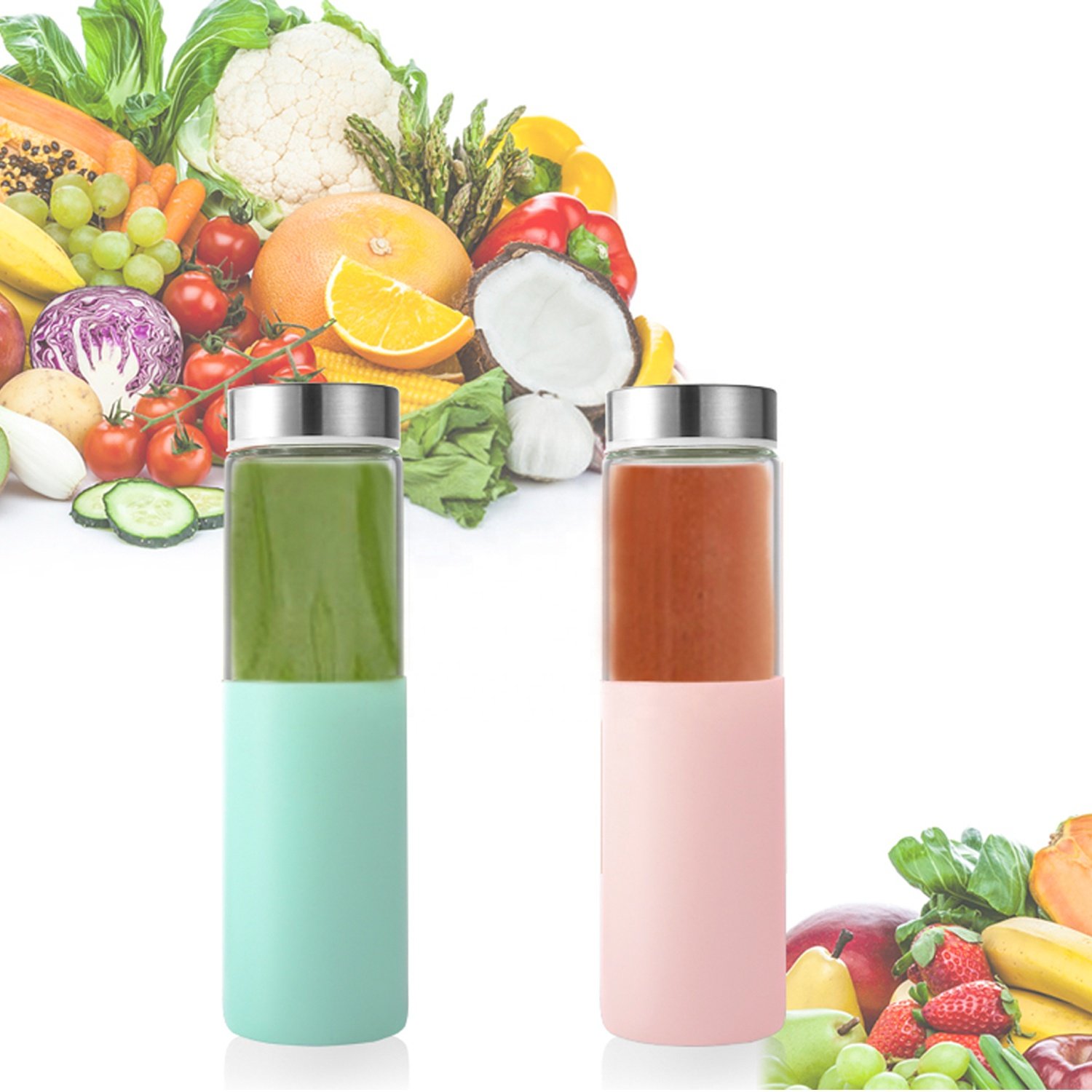 500ml 750ml Customize Clear Print Portable High Borosilicate Glass Bottle Beverage Soda Water Juice Glassware Glass Bottle